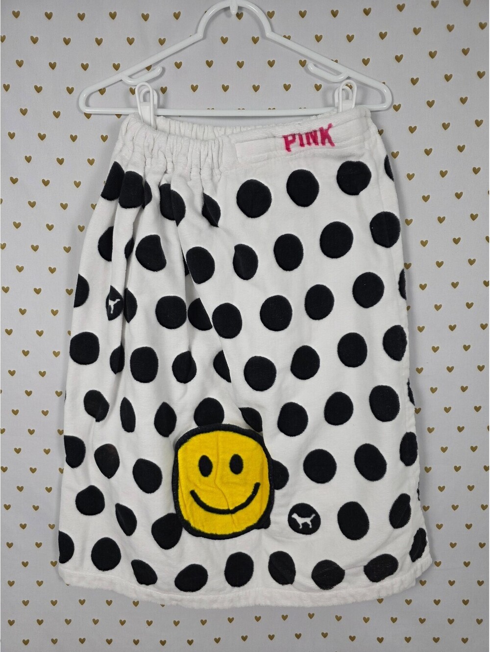 Victoria's Secret PINK Polka Dot Plush Spa Bath Wrap Towel Cover Up Smiley